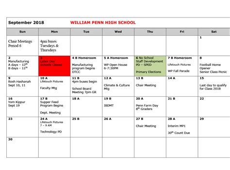 Calendar - William Penn High School