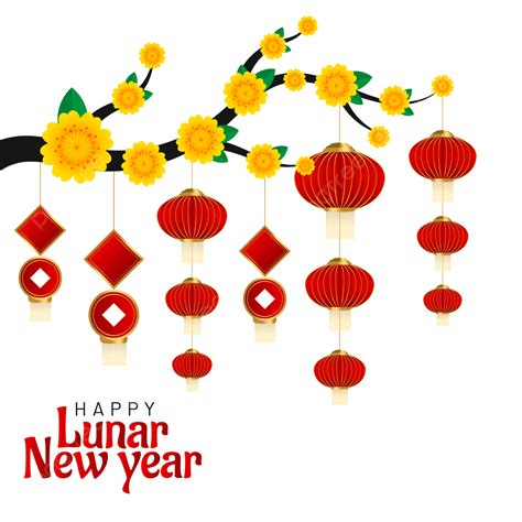 Lunar New Year Vector PNG Images, Happy Lunar New Year With Lantern Illustration, Lunar New Year ...