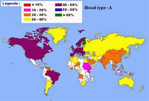 Distribution of blood type in the world. A-B-O-AB. - Maps on the Web