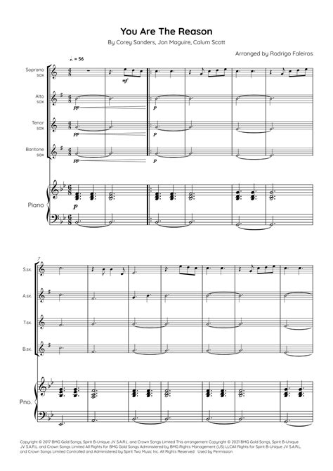 You Are The Reason (arr. Rodrigo Faleiros) by Calum Scott Sheet Music for Woodwind Ensemble at ...