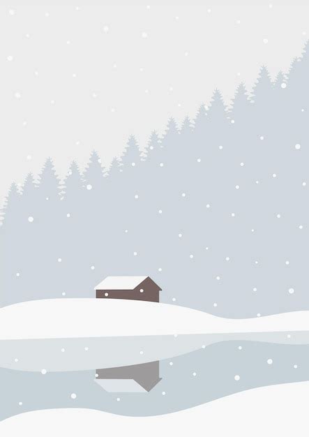 Premium Vector | Winter landscape house in wild forest illustration poster