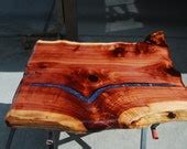 Items similar to Live Edge Cedar Table TOP with Blue Lapis and Quartz Stone Inlay and Resin Seal ...