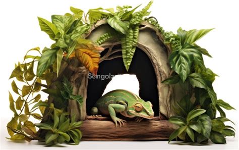 Premium AI Image | Chameleon Habitat Stylish Foliage Setup on White Background