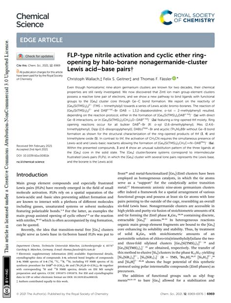 (PDF) FLP-type Nitrile Activation and Cyclic Ether Ring Opening by Halo ...