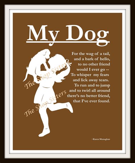 Girl and Dog Poem Silhouette Chocolate Brown and White 8 x 10