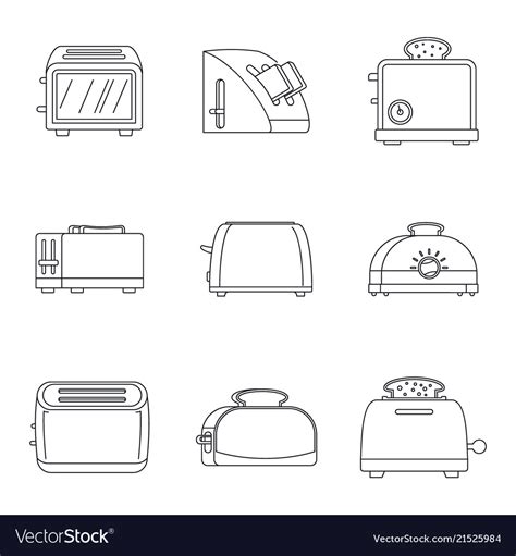 Toaster kitchen bread icons set outline style Vector Image