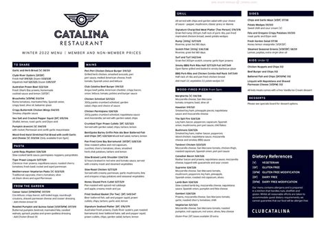 Menu at Club Catalina Golf & Country Club, Batemans Bay, 154 Beach Rd