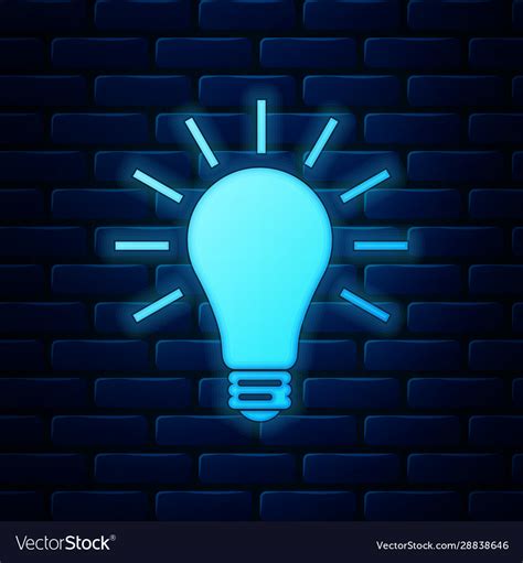 Glowing neon light bulb with rays shine icon Vector Image