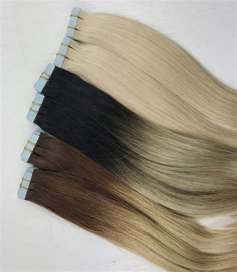 Tape in Human Hair Extensions Natural Ombre Tape Ins Black | Etsy