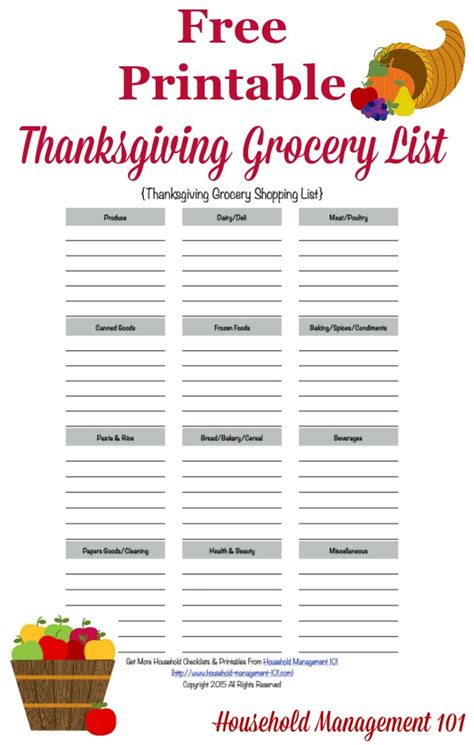 Printable Thanksgiving Grocery List & Shopping List