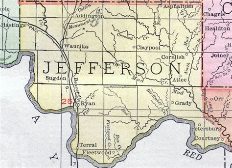 Jefferson County, Oklahoma 1911 Map, Rand McNally, Waurika, Ryan, Terral