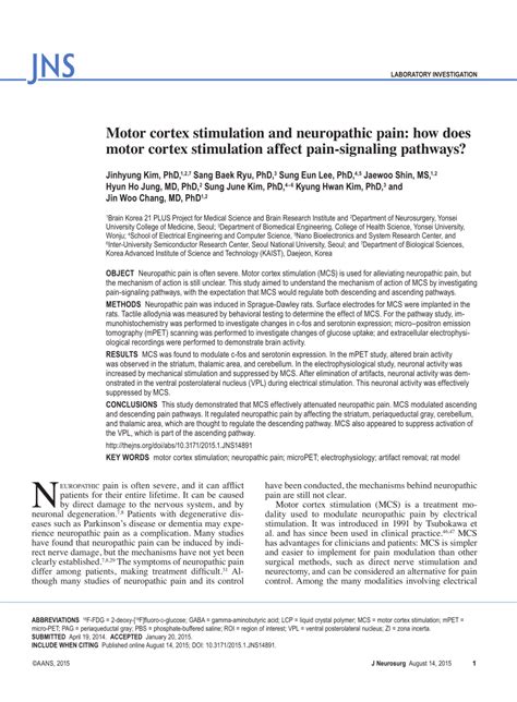 (PDF) Motor cortex stimulation and neuropathic pain: How does motor cortex stimulation affect ...