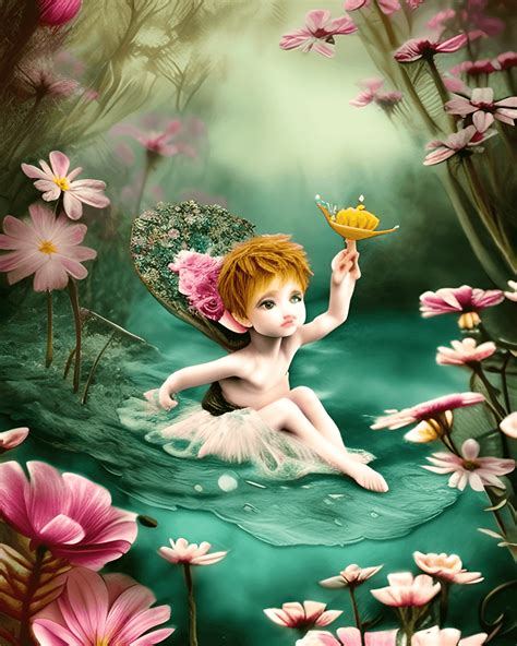 Hyper Detailed Flower Fairytale Peter Pan Submerged in Ivory · Creative Fabrica