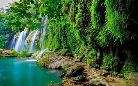 Vert forêt tropicale cascade lac paysage nature 4k fond d'écran 3840 × 2400, Fond d'écran HD ...