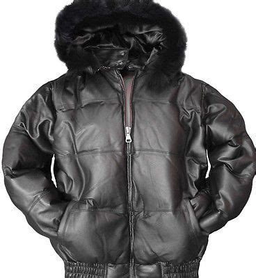 Mens Genuine Leather Bubble Bomber Jacket Snorkel, removable hood fox fur trim | Jackets, Bomber ...