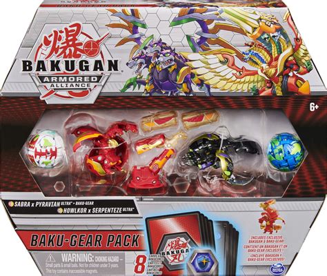 Bakugan Baku-Gear 4-Pack, Fused Sabra x Pyravian Ultra with Baku-Gear and Howlkor x Serpenteze ...