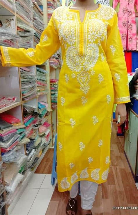 Indian Lucknow Chikankari Premium Cotton Tunic Kurti Full | Etsy