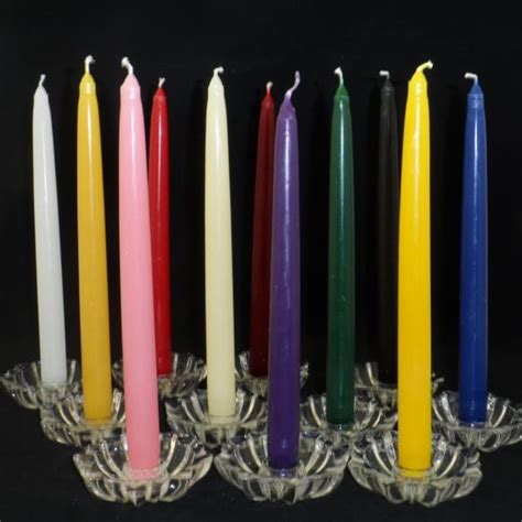 Dining Taper Candles- One Dozen 250mm tall (per Doz.) (Candle on left). Made in NZ - Golden Glow ...