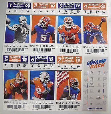 UNIVERSITY OF FLORIDA GATORS 2016 FOOTBALL SEASON TICKET SHEET UNUSED ...