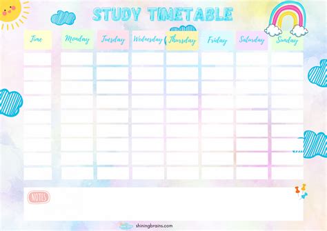 Study Timetable Template