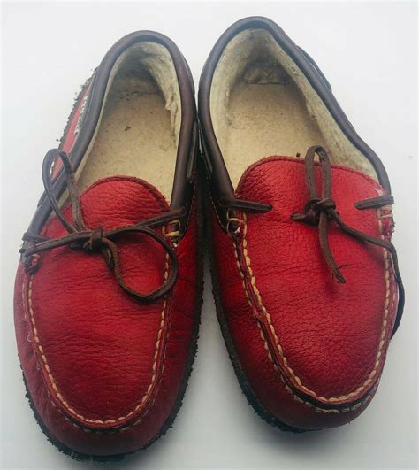 Vintage LL BEAN Womens 6 Moccasins Slippers Red Leather Fur - Etsy