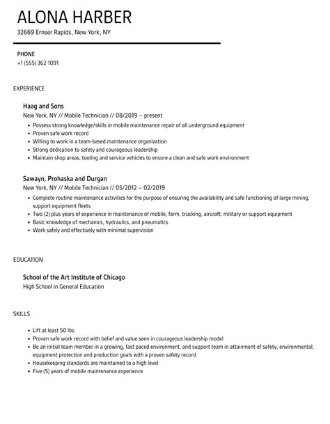 Mobile Technician Resume Samples | Velvet Jobs