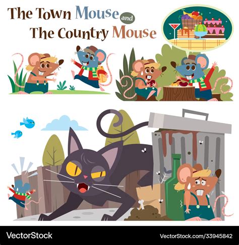 Town mouse and country mouse Royalty Free Vector Image