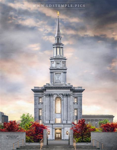 Philadelphia Temple Autumn Sunset Painting - LDS Temple Pictures