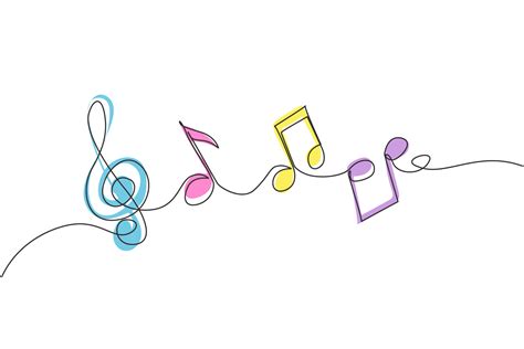 Continuous one line drawing abstract music note background, notes vector illustration. Outline ...