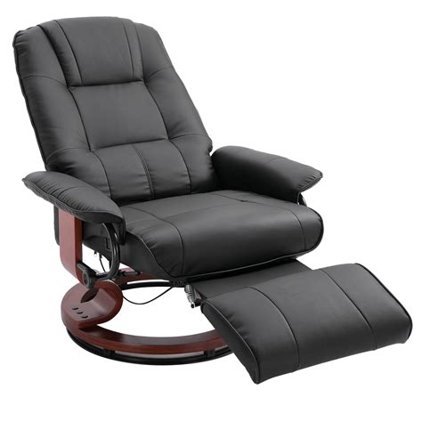 HOMCOM Adjustable Swivel Recliner Chair with Footrest Manual Traditional Faux Leather - Walmart.com