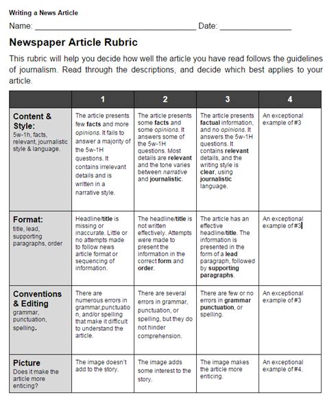 News Paper Rubric Rubrics Teaching Newspaper Article | Porn Sex Picture