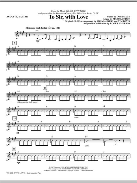 To Sir, With Love - Acoustic Guitar by Roger Emerson Sheet Music for Choir Instrumental Pak at ...