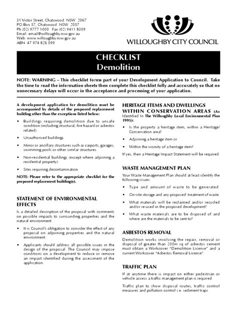 Checklist - Demolition | Demolition | Traffic