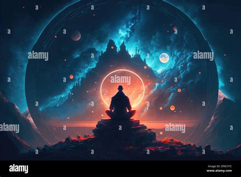 meditation universe concept illustration Stock Photo - Alamy