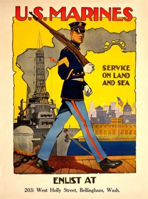 1917 Poster U.S. Marine Corps Service on land & sea | Marine poster ...