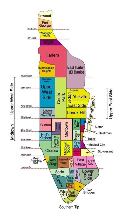 Map of NYC neighborhoods Manhattan - Printable map of Manhattan neighborhoods (New York - USA)