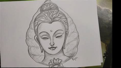 How to draw Lord Buddha face on leaf/ step by step pencil drawing - YouTube