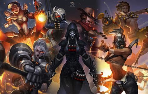 Wallpaper Blizzard, art, Overwatch, female characters, genderbend ...