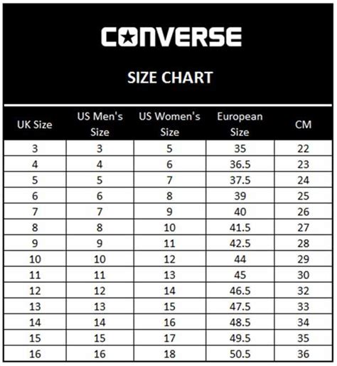 Converse Mens Womens Size Chart