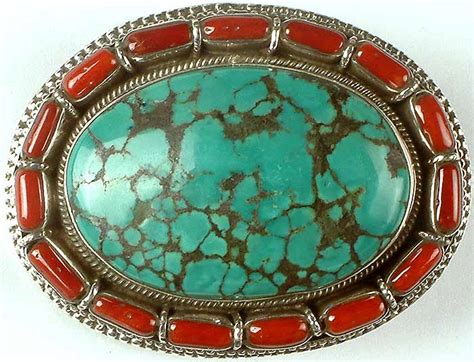 Turquoise & Coral Belt Buckle