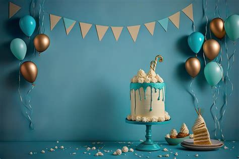 Premium Photo | Blue background birthday decorations party generated AI