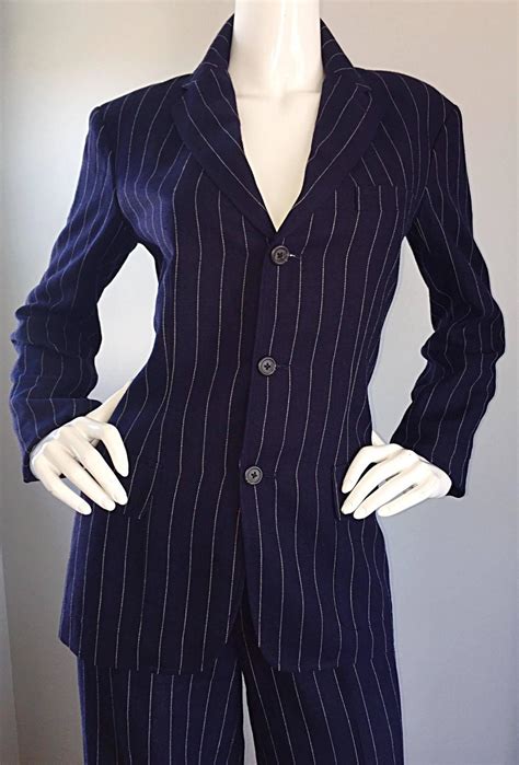 Vintage Ralph Lauren Navy Blue Pinstripe Italian Wide Leg Size 8 Pant ...