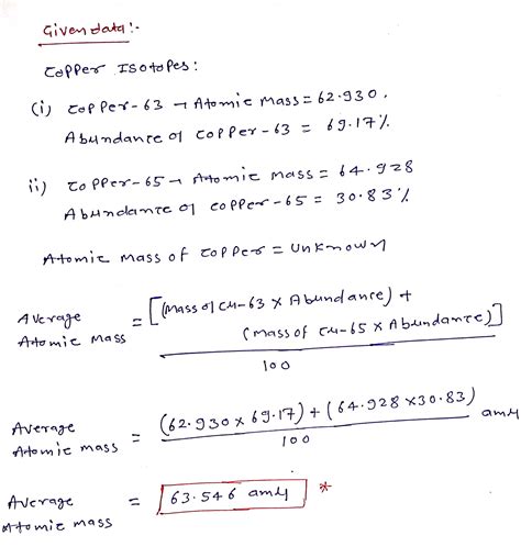 [Solved] What is the atomic mass of copper with isotopes copper-63 with ...