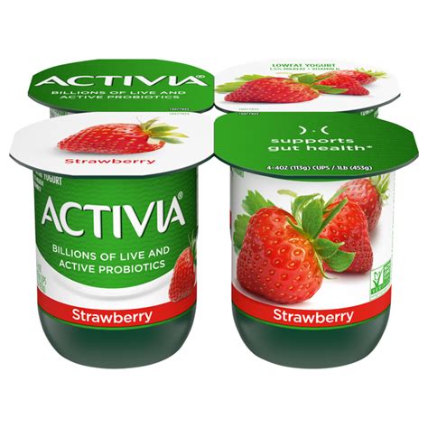 Save on Activia Low Fat Strawberry Probiotic Yogurt Cups - 4 ct Order Online Delivery | Stop & Shop