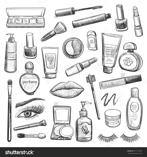 Hand-drawn Collection Makeup Cosmetics On Background: immagine vettoriale stock (royalty free ...