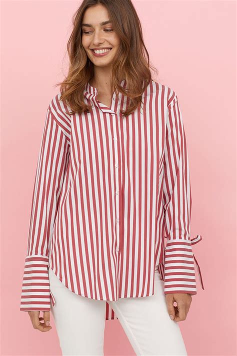 Striped Shirt | Red/white striped | WOMEN | H&M US | Women shirts blouse, Fashion, Striped shirt