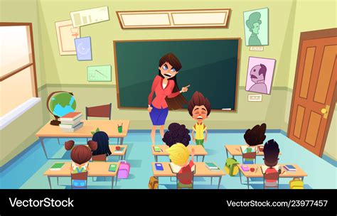 Teacher scolding pupil in class cartoon Royalty Free Vector