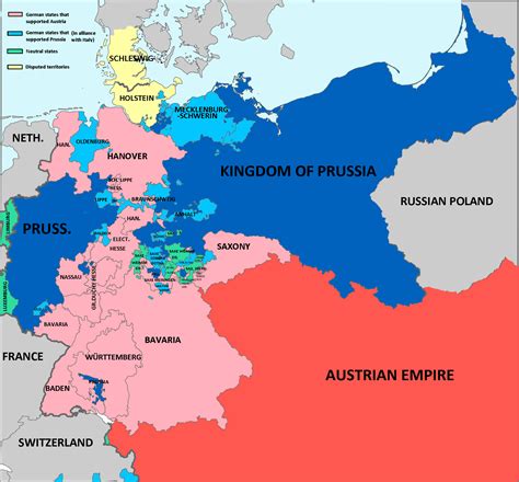 Map showing alliances during Austro-Prussian (German) war 1866 (states ...