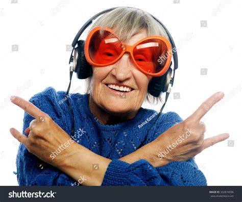 Funny Old Lady Listening Music Showing Stock Photo 332874596 - Shutterstock