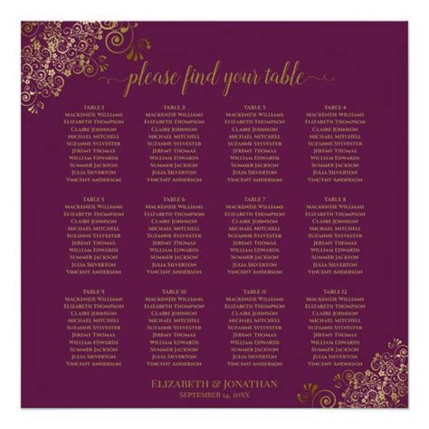 12 Table Cassis Purple Wedding Seating Chart Gold | Zazzle | Seating chart wedding, Wedding ...